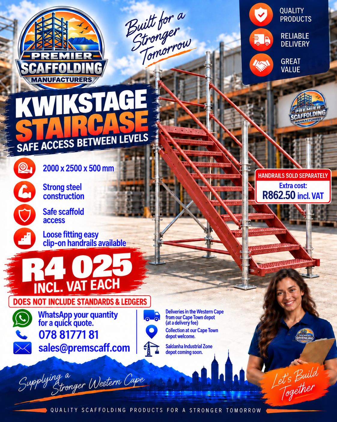 Premier Scaffolding Kwikstage staircase advertising reference